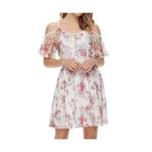 Disney Collection Beauty And The Beast White Floral Lace Cold Shoulder Dress